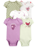 Set 5 bodysuit tay ngắn hoạ tiết hoa và chim